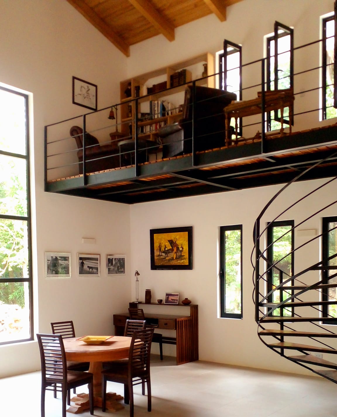 spacious living room with high ceilings inside jungle villa for sale in samara costa rica